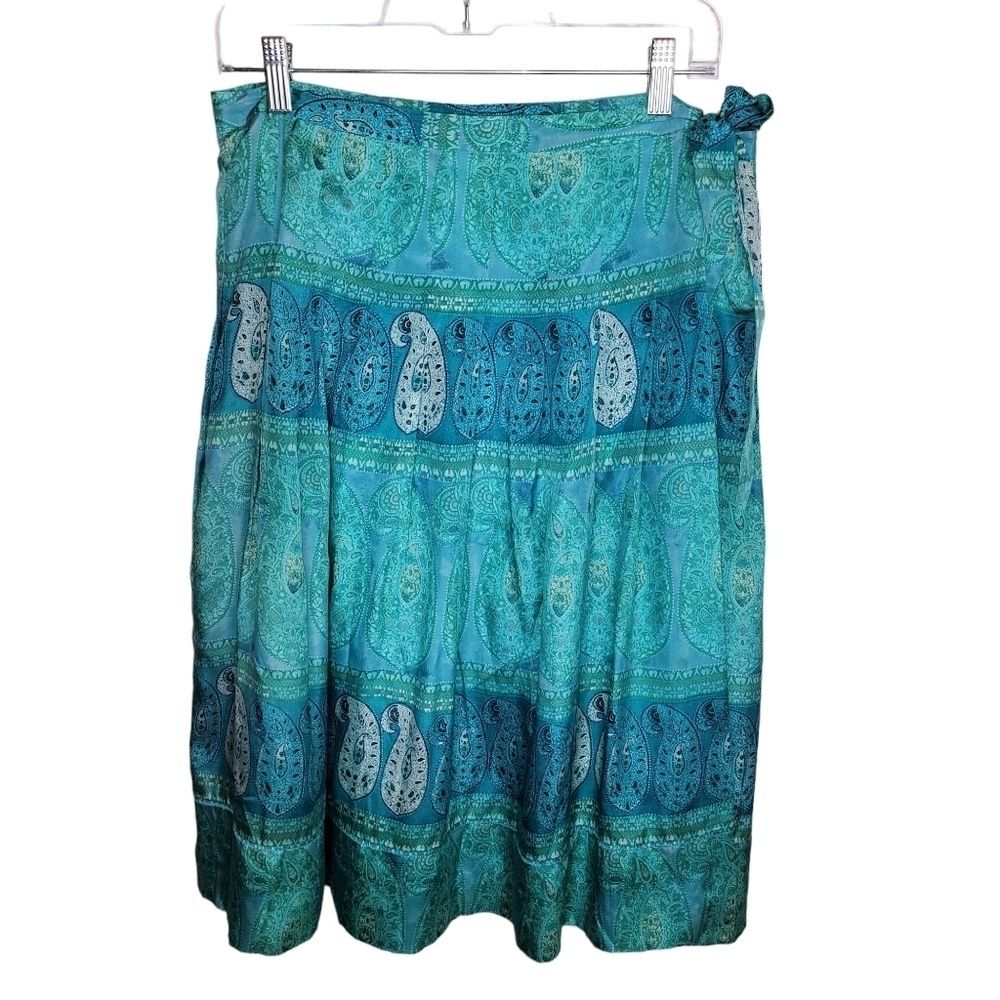 Banana Republic Womens Wrap Skirt Silk Blend Paisley Side Tie Pleated Lined 8